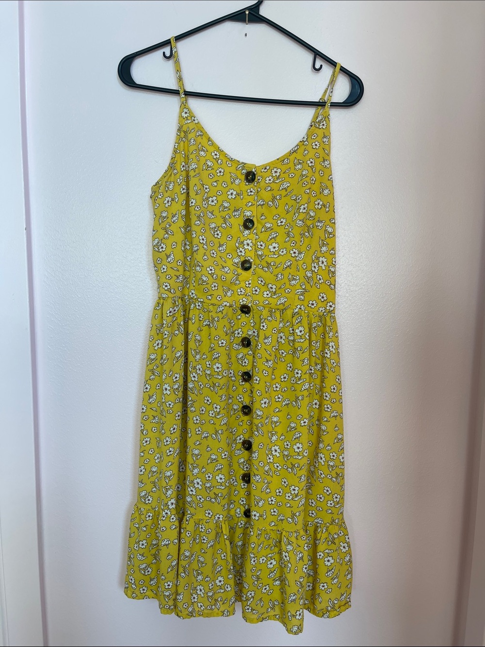 Japna Yellow Floral Button-Front Mini Dress